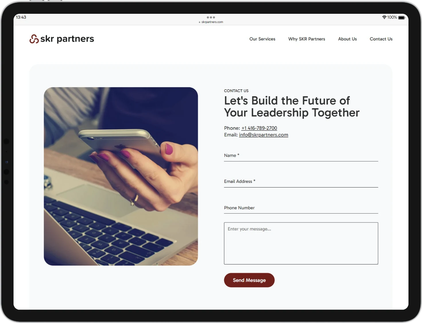 Screenshot of a clean, high-converting B2B contact page with clear call to action
